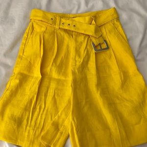 Banana Republic High-Waist Yellow Pleated Shorts with Belt